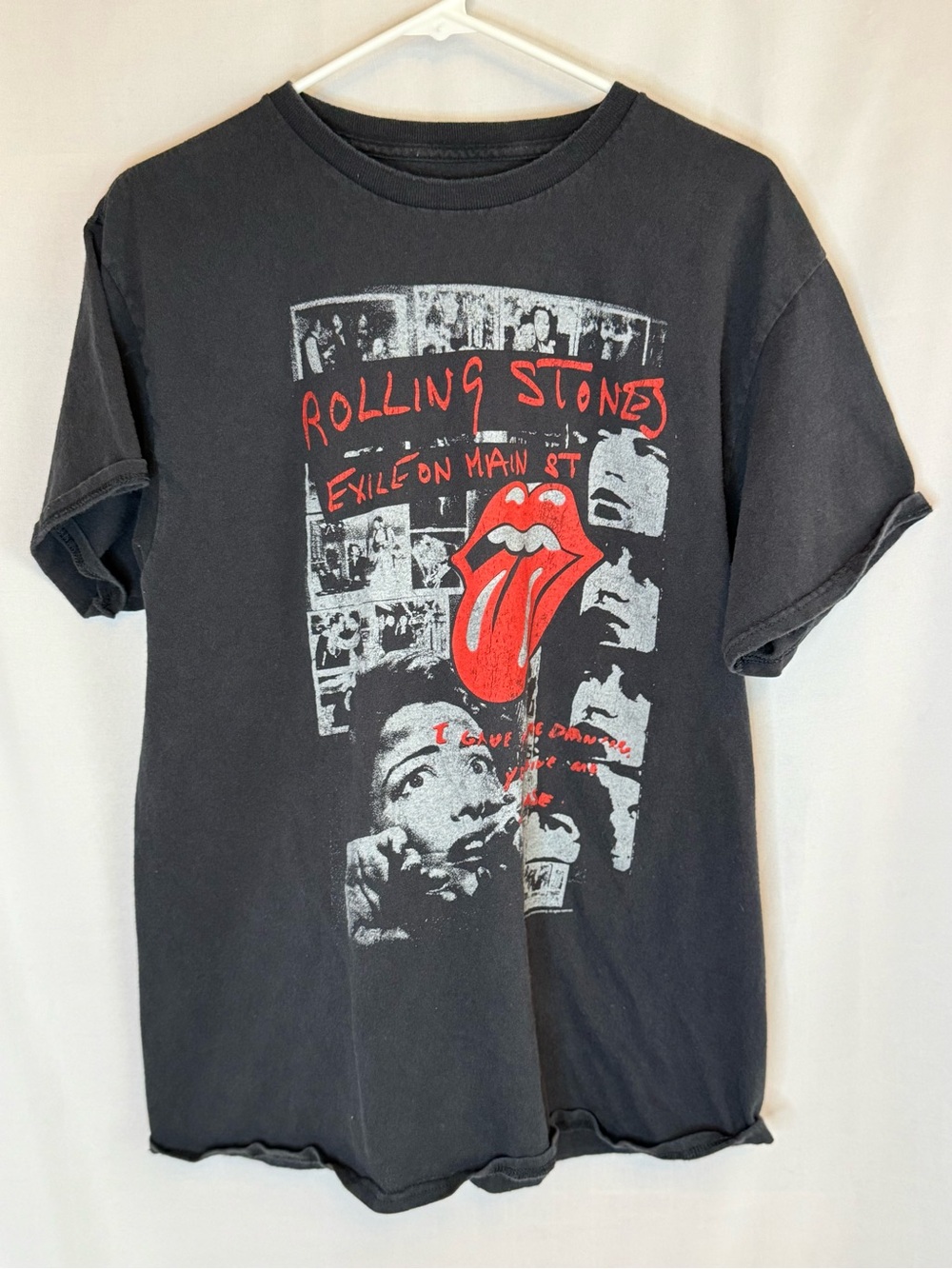 Rolling Stones Exile On Main St Band Graphic Tee T-Shirt Black Large 100% Cotton